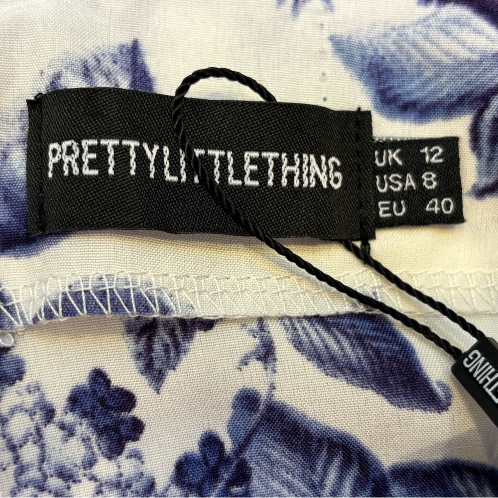 NWT PrettyLittleThing Blue & White Floral Cut-Out Mini Dress, Size 8 ๐ฆ - Picture 7 of 8